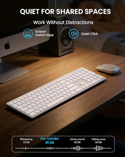 Image of SABLUTE Bluetooth Keyboard and Mouse for Mac - 7-Color Backlit, Multi-Device, Rechargeable, KMA1pro Full-Size Wireless Keyboard Mouse Combo with Quiet Scissor-Switch Keys for Mac (Silver White)