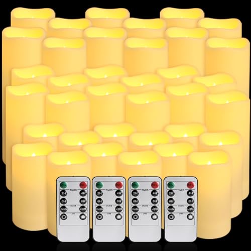Image of 36-Pack Flickering Flameless Candles with Remote Control - LED Fake Candle Perfect for Wedding,Outdoor,Table,Halloween,Christmas Decor - Create a Magical Ambiance Effortlessly(Three Sizes)