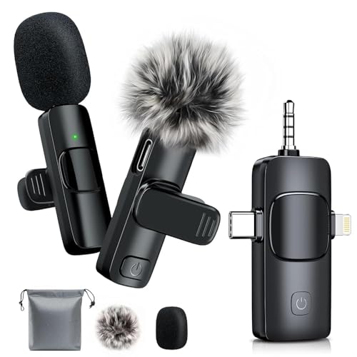 MENERESAS 3-in-1 Mini Microphone for iPhone: Wireless Lavalier Microphones for iOS/Android/Camera - Noise Reduction Lapel Mic for​​Live Stream - HiDefSound for Video Mavericks，Portable recorders