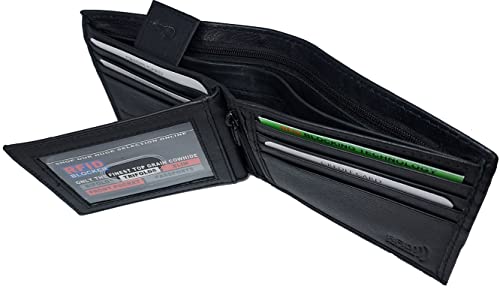 Paul & Taylor Mens RFID Protected Genuine Leather BiFold Wallet Center ID Flap 12 Credit Card Slots 3 Hidden Pocket 2 Zipper Compartment Divided Currency Compartment Key Holder #208 (Black), (P51208)2