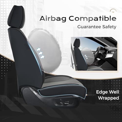 Image of Coverado Car Seat Covers Full Set, Front Seat Covers with Lumbar Support and Back Seat Cover Waterproof Leather Automotive Seat Cover, Universal Car Interior Protectors Cushion for Most Cars
