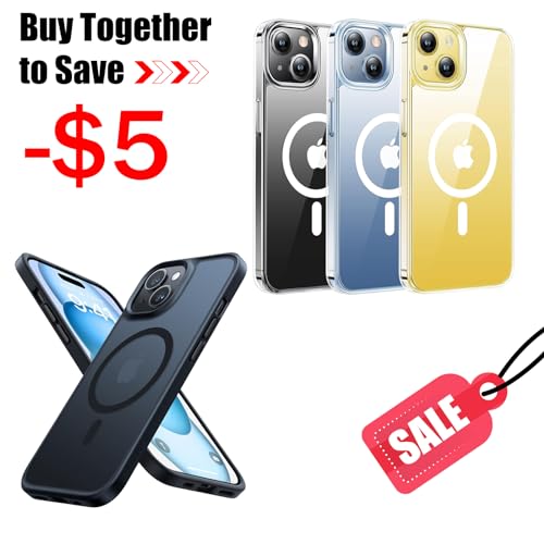 TORRAS Magnetic Designed for iPhone 15 Case, Compatible with MagSafe, Clear & Black
