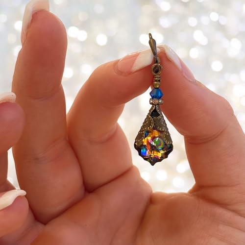 Antique Inspired Vintage Victorian Dangle Drop Earrings for Women - Colored Austrian Crystal Leverback Earrings - Jewelry Gift for Her3