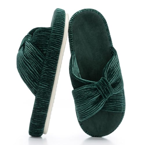 Chantomoo Slippers for Women Memory Foam House Bedroom Bow Crossbands