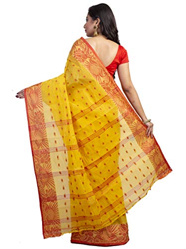 TJ-SAREES-Tant-Saree-Fulia-Santipuri-Handloom-Summer-collection-Bengal-Pure-cotton-Exclusive-Party-and-wedding-Jamdani-With-Zari-Work-Border-Saree-For-Women T.J. SAREES Women Handloom Bengal Pure Cotton Tant Saree Without Blouse pcs