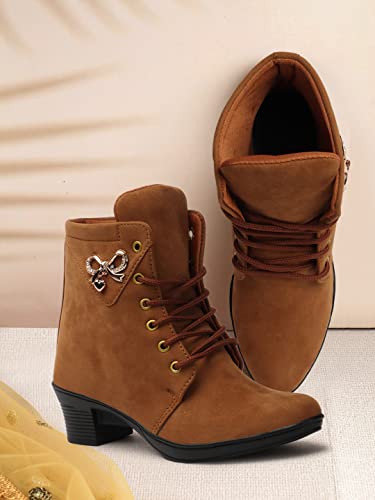 Image of KRAFTER Women's And Girls Classic Winter Suede velvet High heel Boots Casual, Outdoor and Holiday Outings