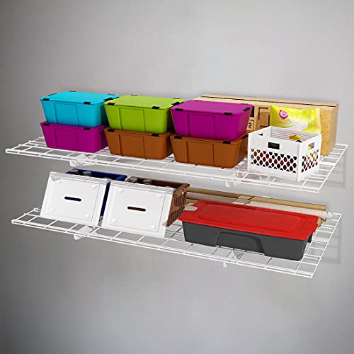 Fleximounts,2 Shelves 2-Pack 2X4Ft 24-Inch-By-48-Inch Wall Shelf Garage Storage Rack Wall Mounted Floating Shelves, White #TOP6
