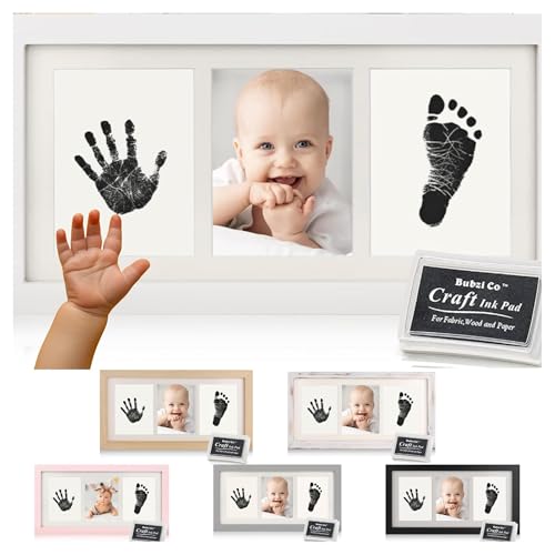 Bubzi Co Baby Handprint Kit & Footprint Photo Frame for Newborn Girls and Boys, Unique Baby Shower Gifts Set for Registry, Memorable Keepsake Decorations for Room Wall or Nursery Decor (White)
