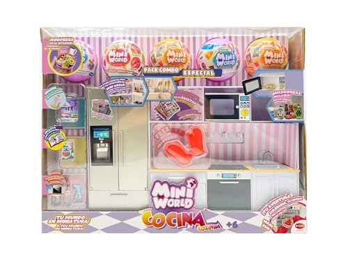 Bizak Mini World Playset Cocina con 5 Bolas, Set de Cocina de Juguete en Miniatura con Electrodomésticos y Accesorios, Niños y Niñas +6 Años (64502007)