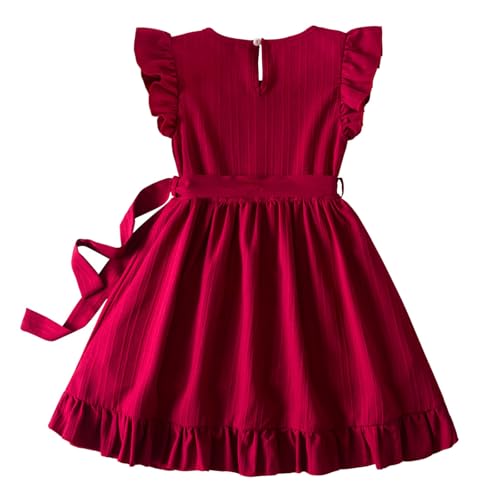 Girls Summer Dresses Short Sleeve Bow Tie Ruffled Waist Party Gown for Casual Outings Lightweight Princess Dress4