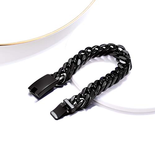 Image of PROSTEEL Stainless Steel Franco Chain Bracelet, Trendy Chunky Bracelets for Men Women, Black /18K Gold Plated, W: 8mm /12mm /17mm, L: 7.5 inch /8.3 inch /9 inch, Come Box