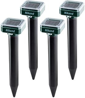 NIKAND Solar Mole Repellent Ultrasonic 4 Pack Outdoor Powered Sonic Deterrent - Mole