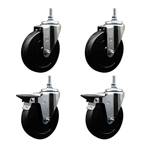 Soft Rubber Swivel Threaded Stem Caster Set of 4 w/5