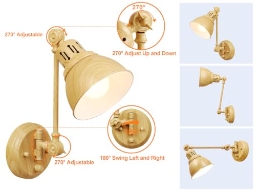 Image of GOODATE 2 Pack Plug in Wall Sconces with Remote Control, Dimming, Adjustable Colors 2700K-6500K, Swing Arm Wall Lamps with Night Light & Timer, Plug-in or Hardwired, LED Bulbs Included, Oak Finish