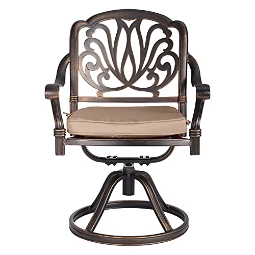Titimo 2 Piece Outdoor Bistro Dining Chair Set Cast Aluminum Dining Chairs For Patio Furniture Garden Deck Antique Bronze (Swivel Rocker Chairs With Khaki Cushions) #TOP3