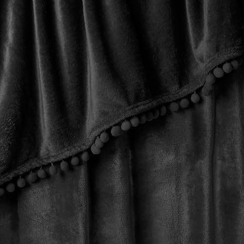 PAVILIA Black Throw Blanket Pom Pom for Couch Bed Sofa, Fleece Soft Fuzzy Cozy Lightweight Pompom Fringe Blanket, Decorative Boho Room Home Decor Gift Flannel Velvet Throw, Dark Solid Black, 50x60 - Cosy Home Interiors PAVILIA Black Throw Blanket Pom Pom for Couch Bed Sofa, Fleece Soft Fuzzy Cozy Lightweight Pompom Fringe Blanket, Decorative Boho Room Home Decor Gift Flannel Velvet Throw, Dark Solid Black, 50x60 - Image 5