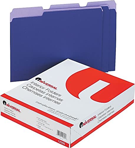 Universal 12305 Recycled Interior File Folders, 1/3 Cut Top Tab, Letter, Violet, 100/Box #TOP1