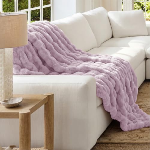Image of Bedsure Fluffy Bubble Faux Fur Throw Blanket, 50 inchx60 inch, Light Purple