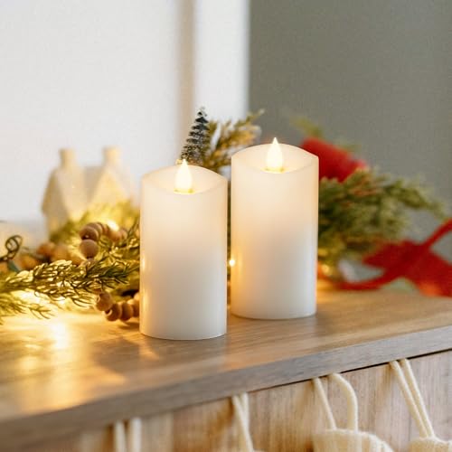 Image of 2PCS, 3 x 6 inches Flameless Candle with Remote Control, 3D Flickering Wick, Real Wax, Battery Candles,with Timer,Battery Powered Candles,for Holiday Home Decor,White