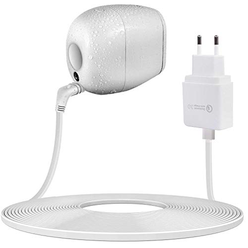 Cable de Carga Arlo Pro BECEMURU Adaptador de Carga de Carga rápida 3.0 y batería con Cable a Prueba de Intemperie de 19.6 pies / 6 m para Arlo Pro y Arlo Pro 2 (Blanco) [Versión Mejorada]