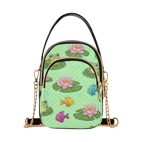 Cute Cartoon Frogs Lily Pads Summer One Shoulder Purse Women Quilted Phone Purse Chain Strap Handbag Cute Zipper Designer Bowler Tote