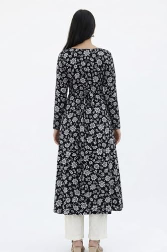 Image of Women's Cotton Nayra Cut Kurti for Women | Full Sleeves Printed Long Kurta | Stylish Flared Ethnic Wear Kurti, Casual & Festive Occasion