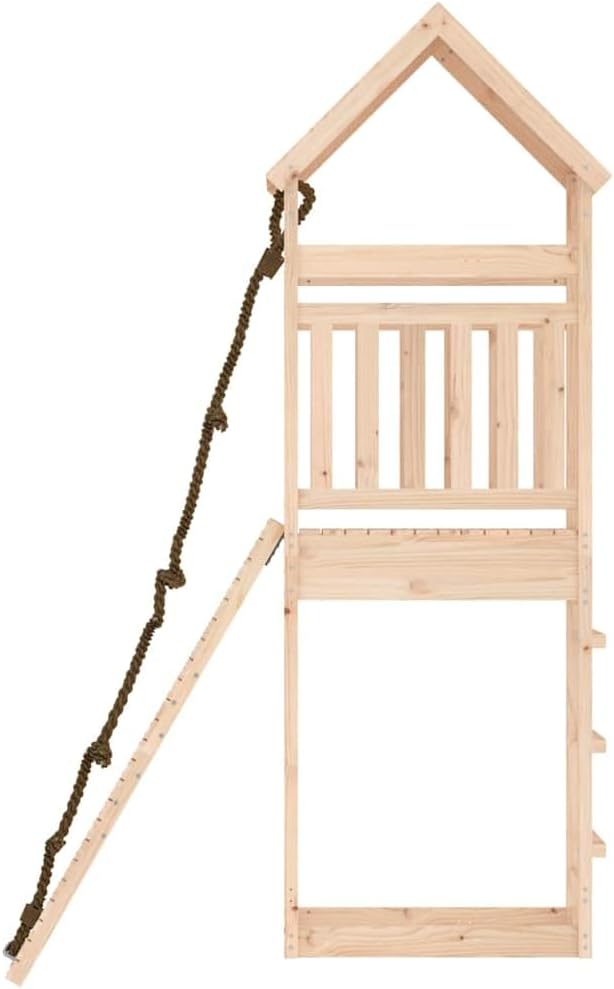 Natural Pine Solid Wood Large Durable Playhouse with Climbing Wall for Outdoor Play, Spacious Activity Area for Up to Five Kids, Rustic Design for Garden, Ages 3 to 8 Years,