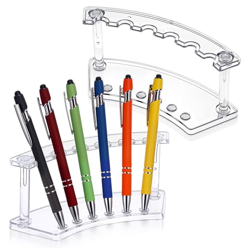 2Pcs Clear Plastic Pen Holder Stand Display Rack, 6-Slot Pen Display Stands, Acrylic Pencil Holders Eyebrow Pens Stand Makeup Brush Rack Organizer for Home Office Store Desk School Supplies