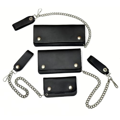 Black Leather Trucker Wallet With Chain - Biker Snap Wallet (Small)3