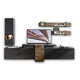 Stella Trading Mediana Juego Completo de Muebles de salón en Aspecto de Roble HavelRoble Cognac, Grafito Mate – Moderno Armario Pared para su salón – 320 x 199 x 50 cm (Ancho x Alto x Profundidad)