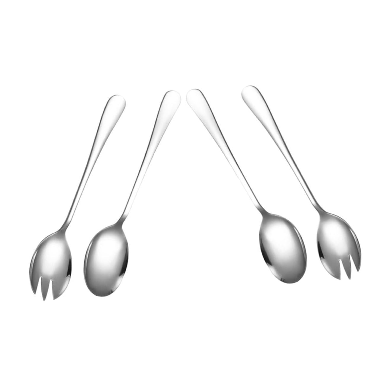 CHILDWEET 4pcs Stainless Steel Salad Serving Set Long Handle Utensils for Mixing and Tossing Dishwasher Safe Salad Spoons and Forks for Family Meals and Entertaining