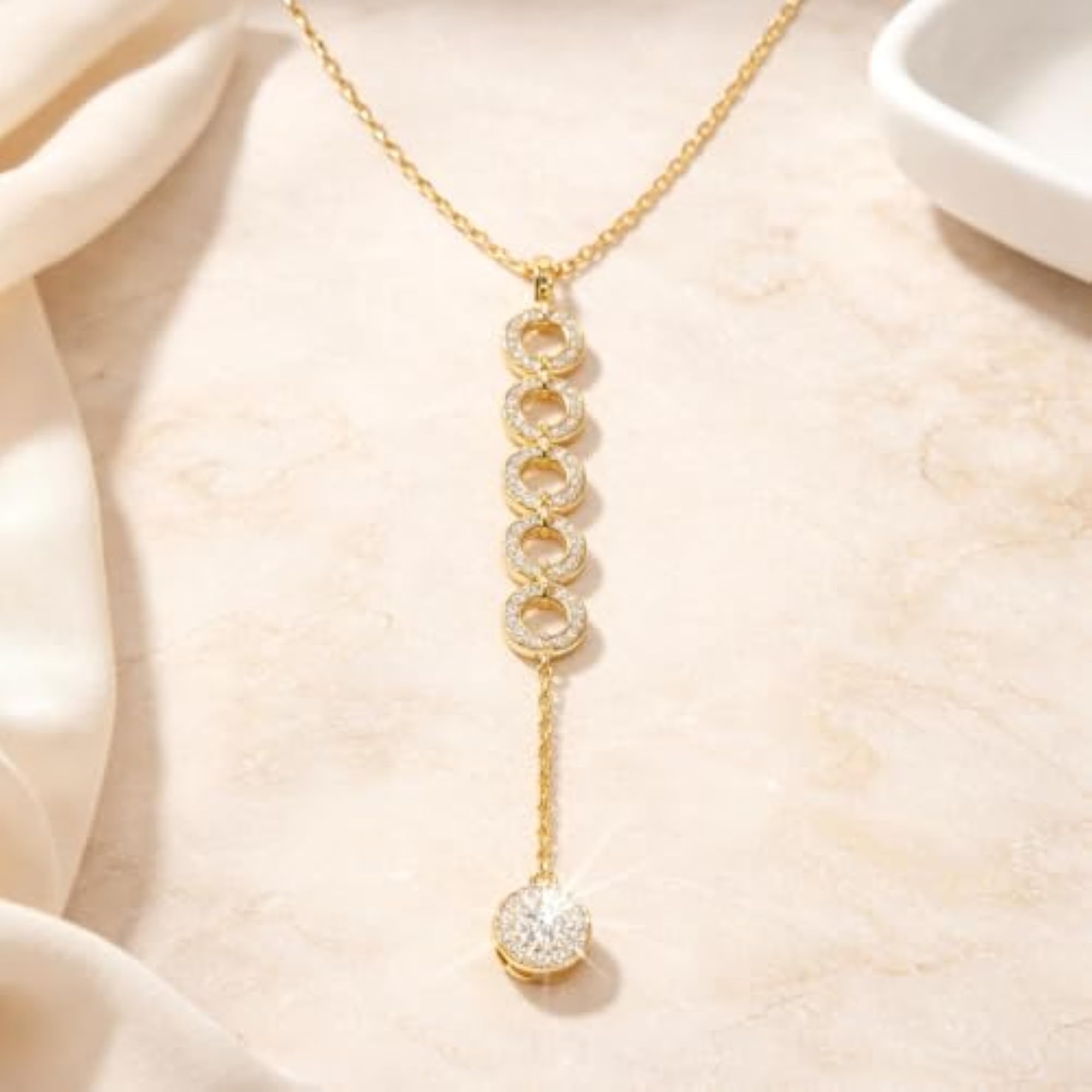 Gold Circular Drop Charm Pendant Necklace for Women