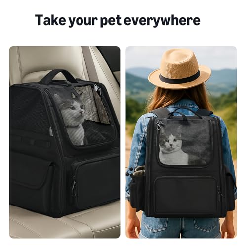 Amazon Basics Pet Backpack for Cats & Small Dogs, Collapsible Travel Carrier with Ventilated Mesh, Removable Pad, and Safety Leash, Black - Image 4