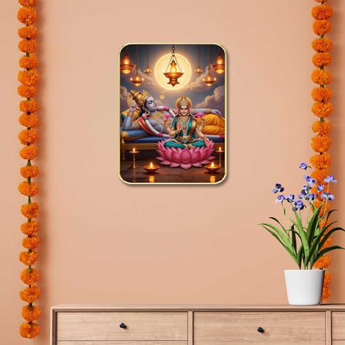 Image of SAF Divine Vishnu Lakshmi Wall Art with Table Top Stand & Wall Hanging Hole | Premium MDF Religious Painting for Mandir Living Room Bedroom Office Home Decor Gift