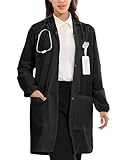 Wellhin Women's Black Lab Coats Snap Closure 4 Pockets Elastic Cuffs Professional Medicas Long Sleeve Labcoats Scientist College S