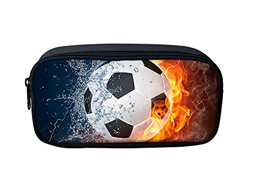 NETILGEN Feuer-Fußball-Federmäppchen, Polyester-Tragetasche mit Reißverschluss, großes Fassungsvermögen, cooles 3D-Druckmuster, personalisierte Designs für Kinder, Jungen, Mädchen, Studenten,