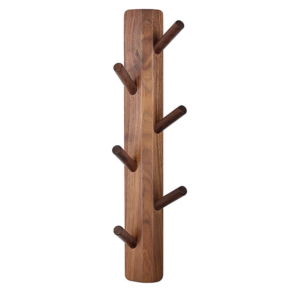 ZHOUXIAO Solid Wood Vertical Coat Rack Wall Mount,Branch Shape Coat Hooks Hanger Brown
