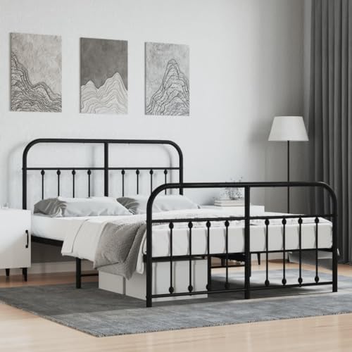 Homgoday Estructura de Cama cabecero y pie de Cama Metal Negro 150x200cm, Base Somier para Adultos, niños y Adolescentes, Fácil Montaje Tipo 2 Camas y somieres Mobiliario
