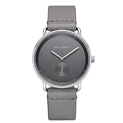 Paul Hewitt Orologio uomo acciaio Breakwater Line Iron Grey - Orologio da polso uomo (argentato), Orologio elegante uomo con quadrante grigio e cinturino in pelle grigio