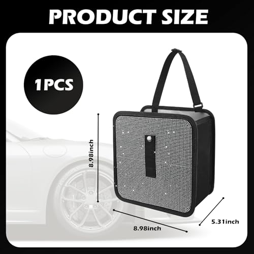 Image of Bling Car Trash Can with Rhinestone,Foldable Car Garbage Can for in-Vehicle Waste Disposal,Multipurpose Hanging Back Seat Organizer & Decorations Fit for Most Cars Trucks
