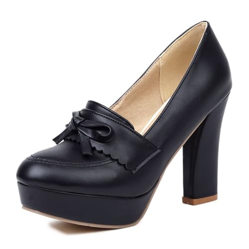 Alyaafifa Platform High Heel Pumps for Women Closed Round Toe Slip On Matte Leather Chunky Heeled Loafers Dress Shoes Sexy Comfy Party Event Wedding Prom