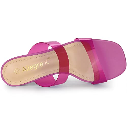 Allegra K Allegra K Women's Clear Colorful Straps Chunky Heel Hot Pink Slides Sandals 9 M US