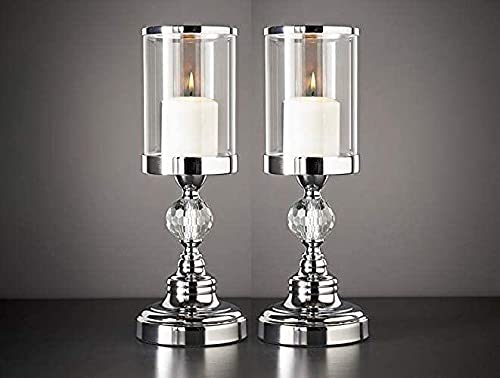 Pack Of 2 New Crystal Effect Chrome Candle Holder With Amazing Crystal Detailing On Stem