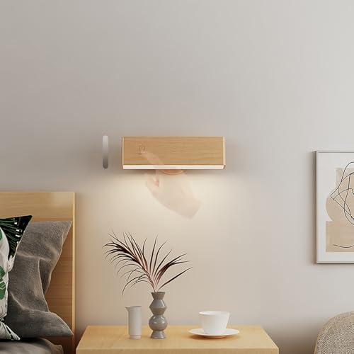 Apliques de pared interior LED de madera con brillo ajustable USB y rotación 360° para hogar