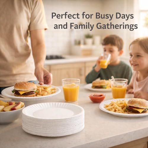 Paper Plates 100 Pack 9 Inch Disposable Plates for Party Birthday Picnic BBQ Biodegradable White Paper Plates Everyday Use Microwave Safe Recyclable Eco-Friendly (9inch 100pk) - Image 5