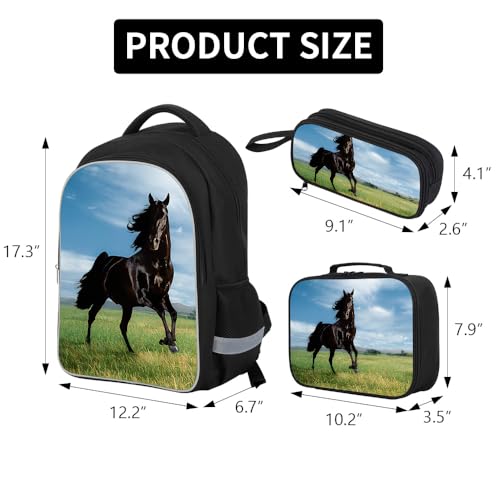 Durable School Backpack Horse Print Bookbag Lunch Cooler Bag Pencil Case2