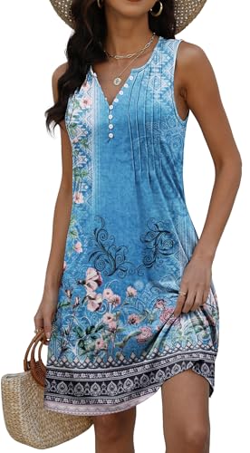 Image of Disamer Beach Dresses for Women 2026 Vacation Swim Cover up V-Neck Summer Dress Button Down Sleeveless Boho Floral Sundress