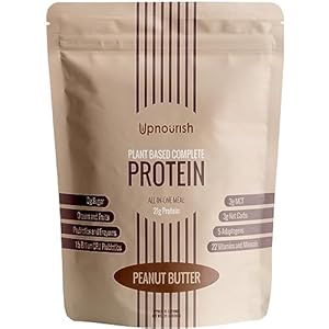 UpNourish Peanut Butter Vegan Protein Powder, Meal Replacement Shake, Gluten Free, Dairy Free, Packed with Essential Vitamins and Minerals, Keto-Friendly, Low-Carb Diet, 15 Servings