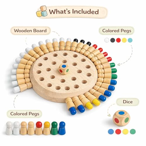 Image of Wooden Memory Chess Game | Color Matching Memory & Brain Training Game | Educational Board Game for Kids 3-10 Years | Family Fun Indoor Activity