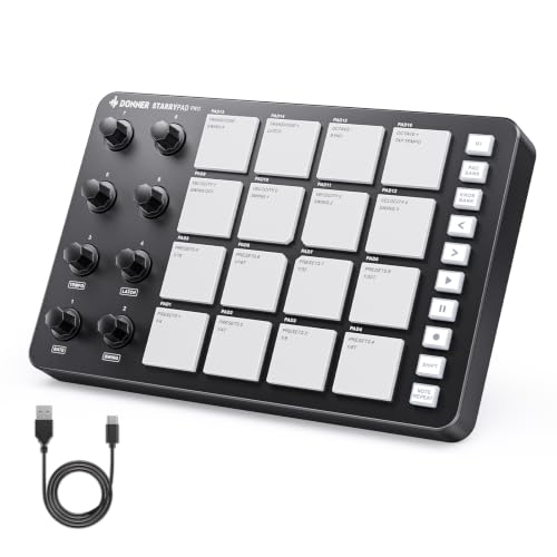 Donner MIDI Pad Controller Beat Maker Machine, USB MIDI Controller Drum Machine with 16 Velocity-Sensitive Beat Pads, 8 Assignable Knobs and Music Production Software, STARRYPAD PRO - image 1